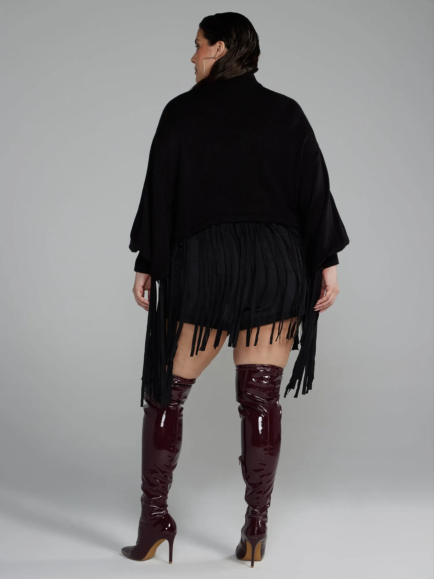 Mockneck Fringe Hem Sweater