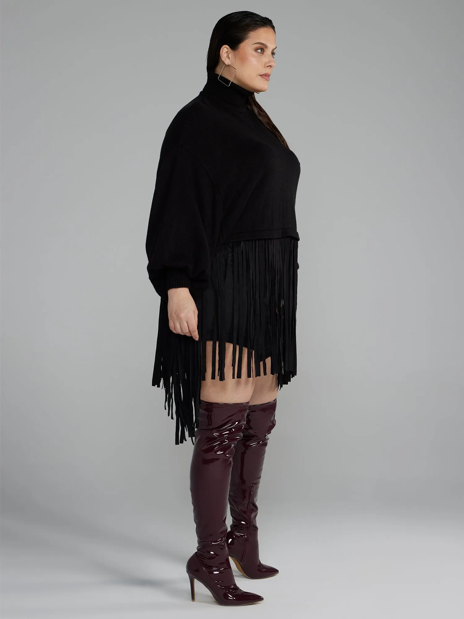 Mockneck Fringe Hem Sweater