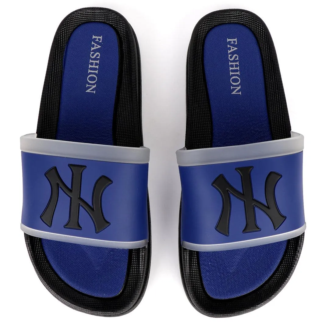 NY Fashion Big Logo Men's Brave Slide-Navy Blue