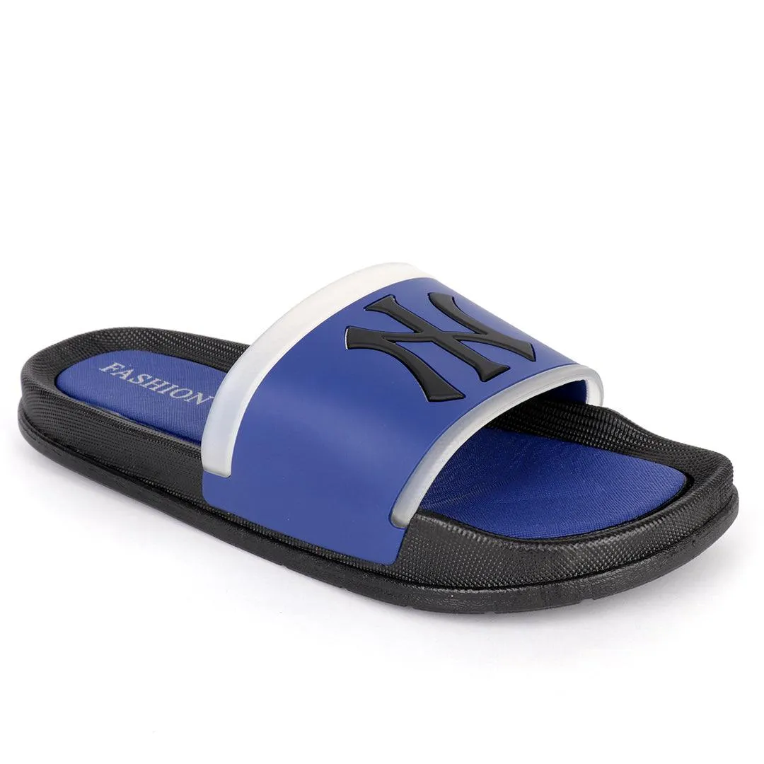 NY Fashion Big Logo Men's Brave Slide-Navy Blue