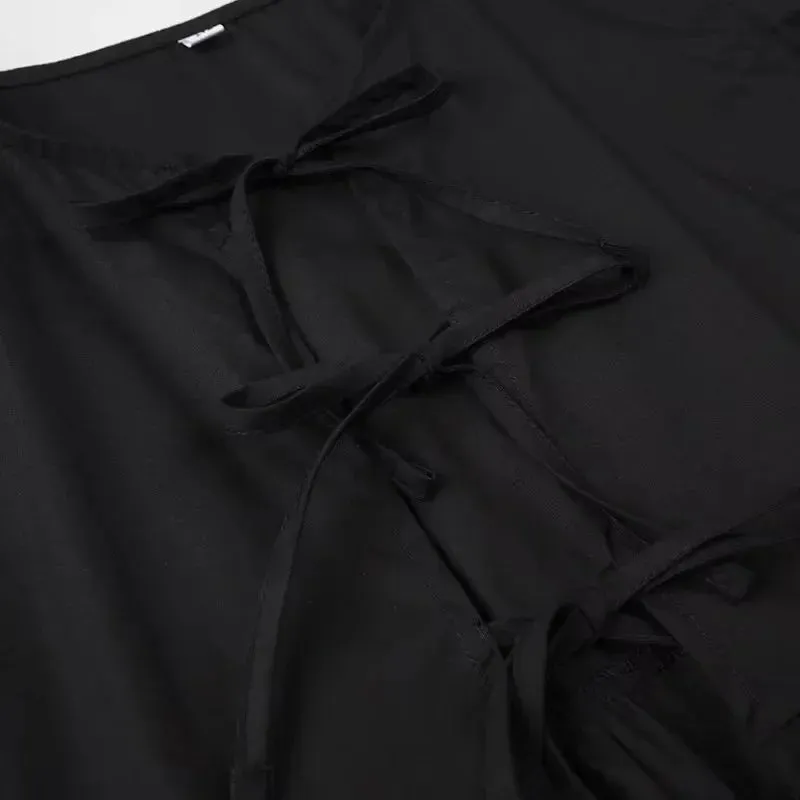 Obsidian Phoenix Women's Chic Lace-Up Blouse - Fashion Solid Hollow Out O-Neck Short Sleeve Casual Streetwear Top