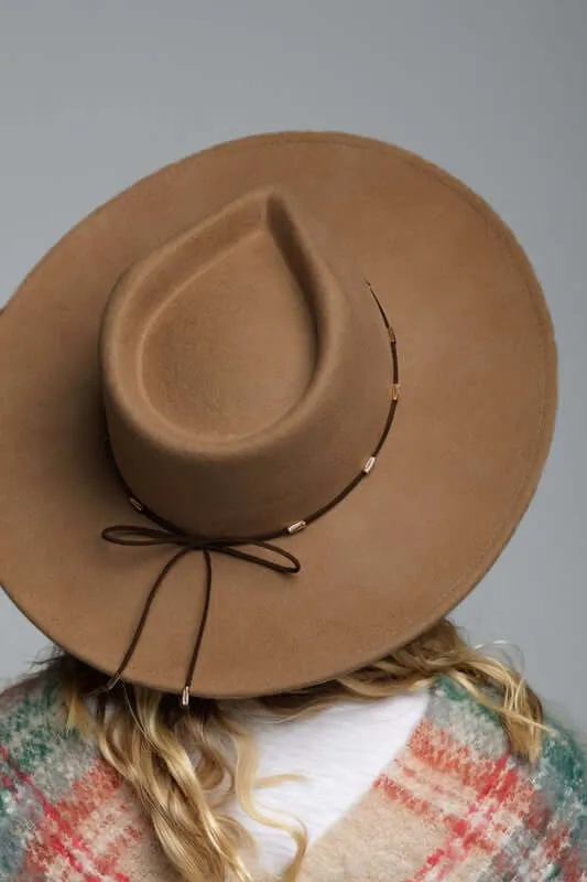 Odessa Bead and Suede Ribbon Trim Wool Panama Hat in Pecan