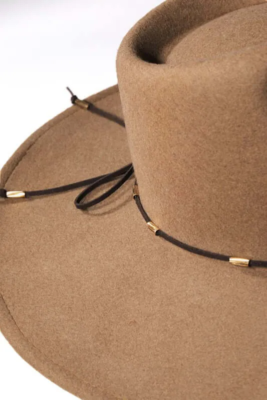 Odessa Bead and Suede Ribbon Trim Wool Panama Hat in Pecan