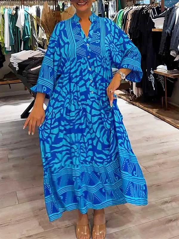 Orelia | V Neck Printed Loose Dress