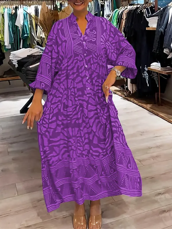 Orelia | V Neck Printed Loose Dress