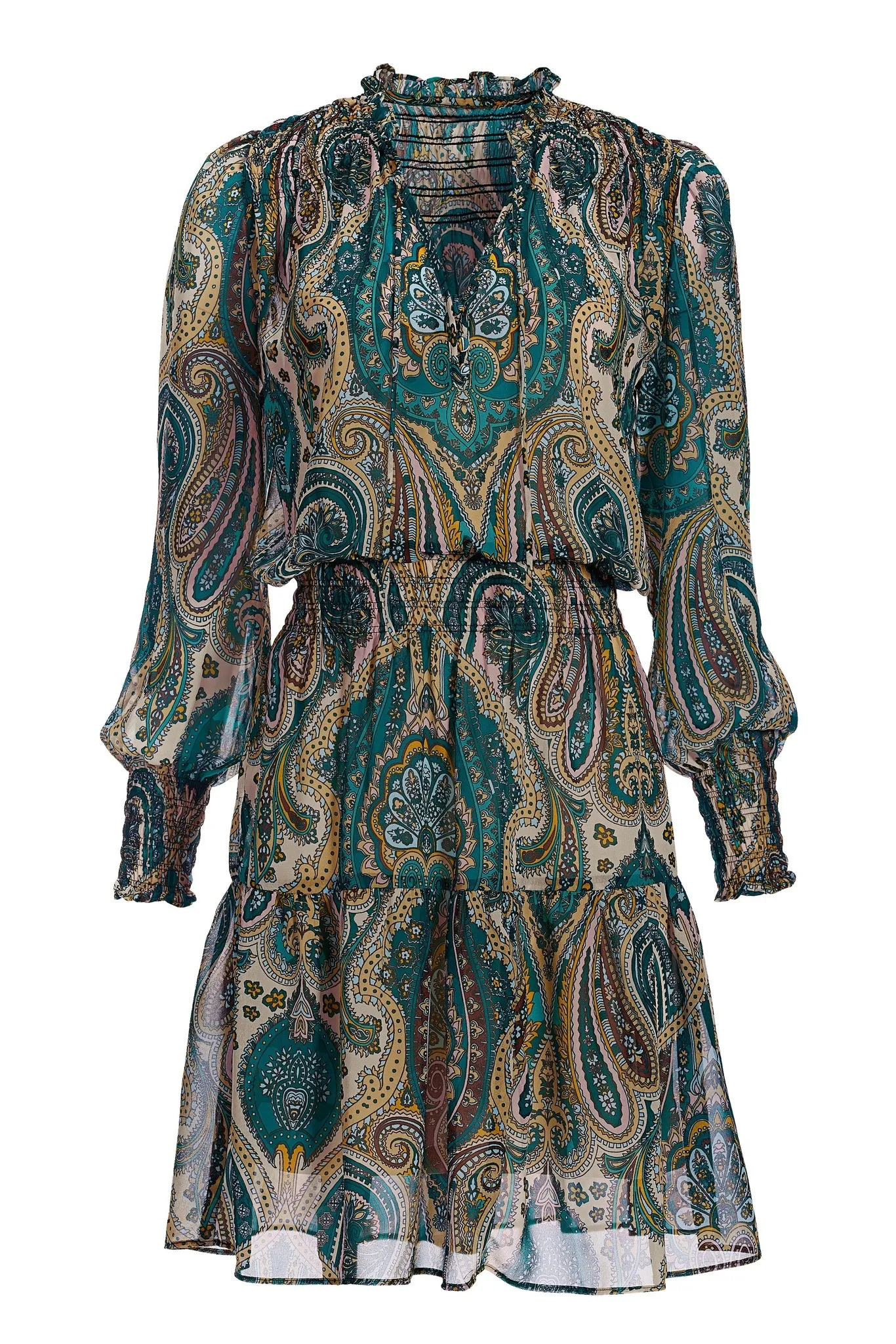 Paisley Smocked Peasant Dress Multi