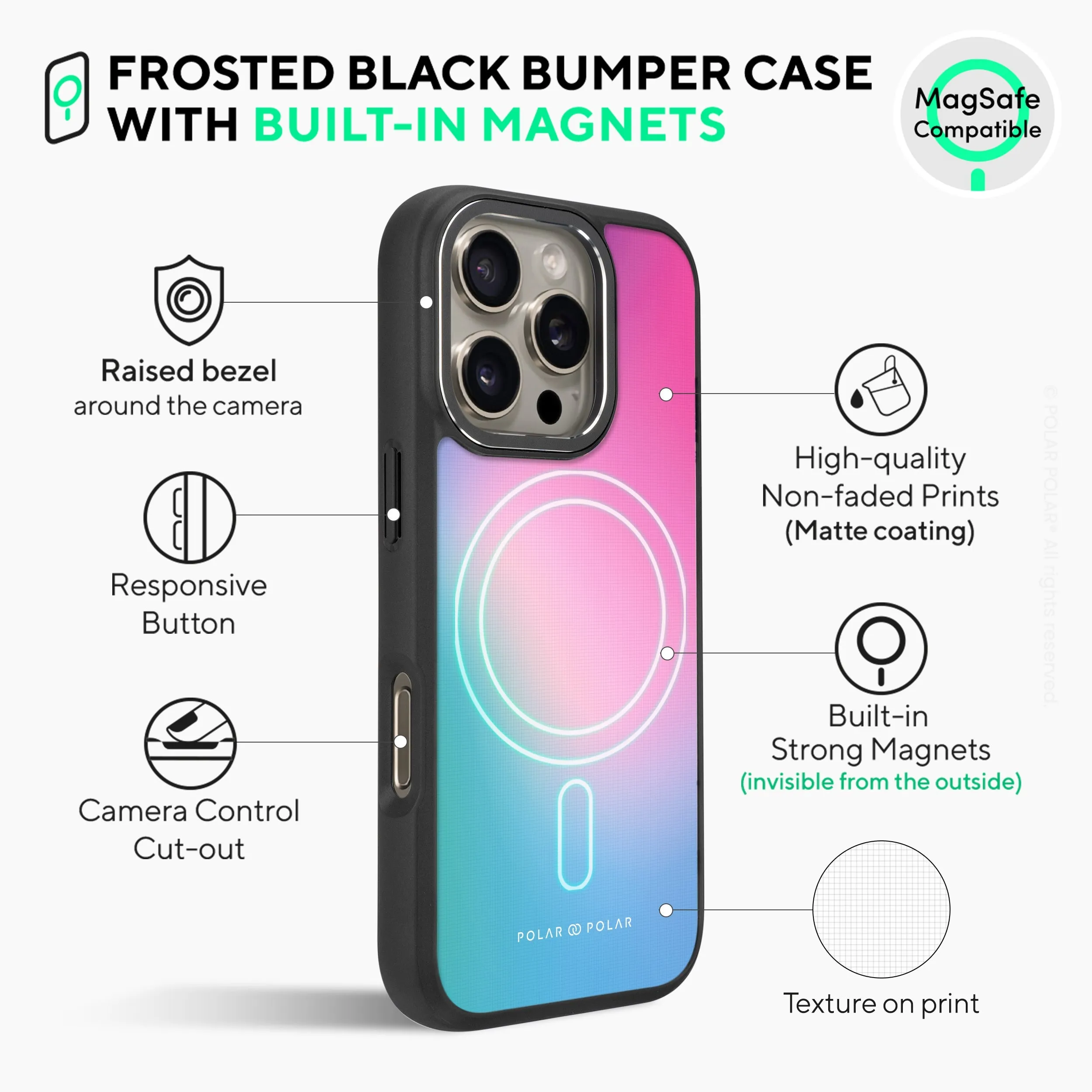 Polar Light - iPhone 16 Pro Frosted Black Bumper MagSafe Case