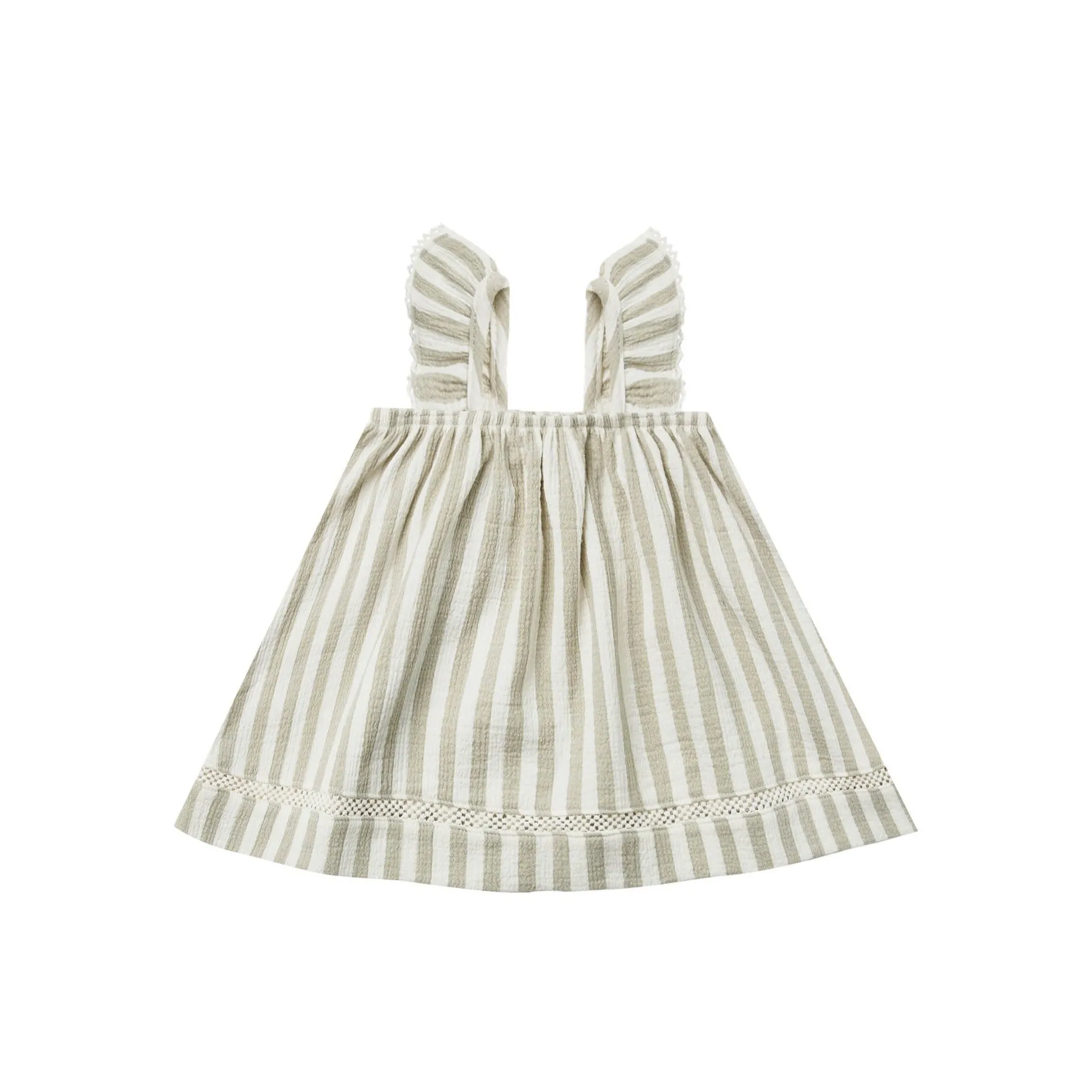 Quincy Mae Woven Ruffle Dress - Sage Stripe