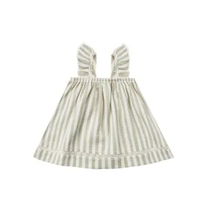 Quincy Mae Woven Ruffle Dress - Sage Stripe