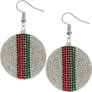 Red Green Round Rhinestone Felt Earrings