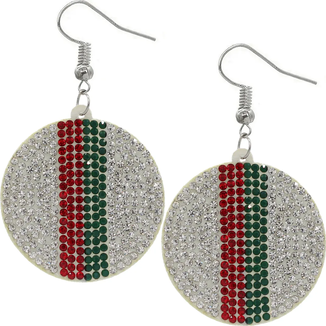 Red Green Round Rhinestone Felt Earrings
