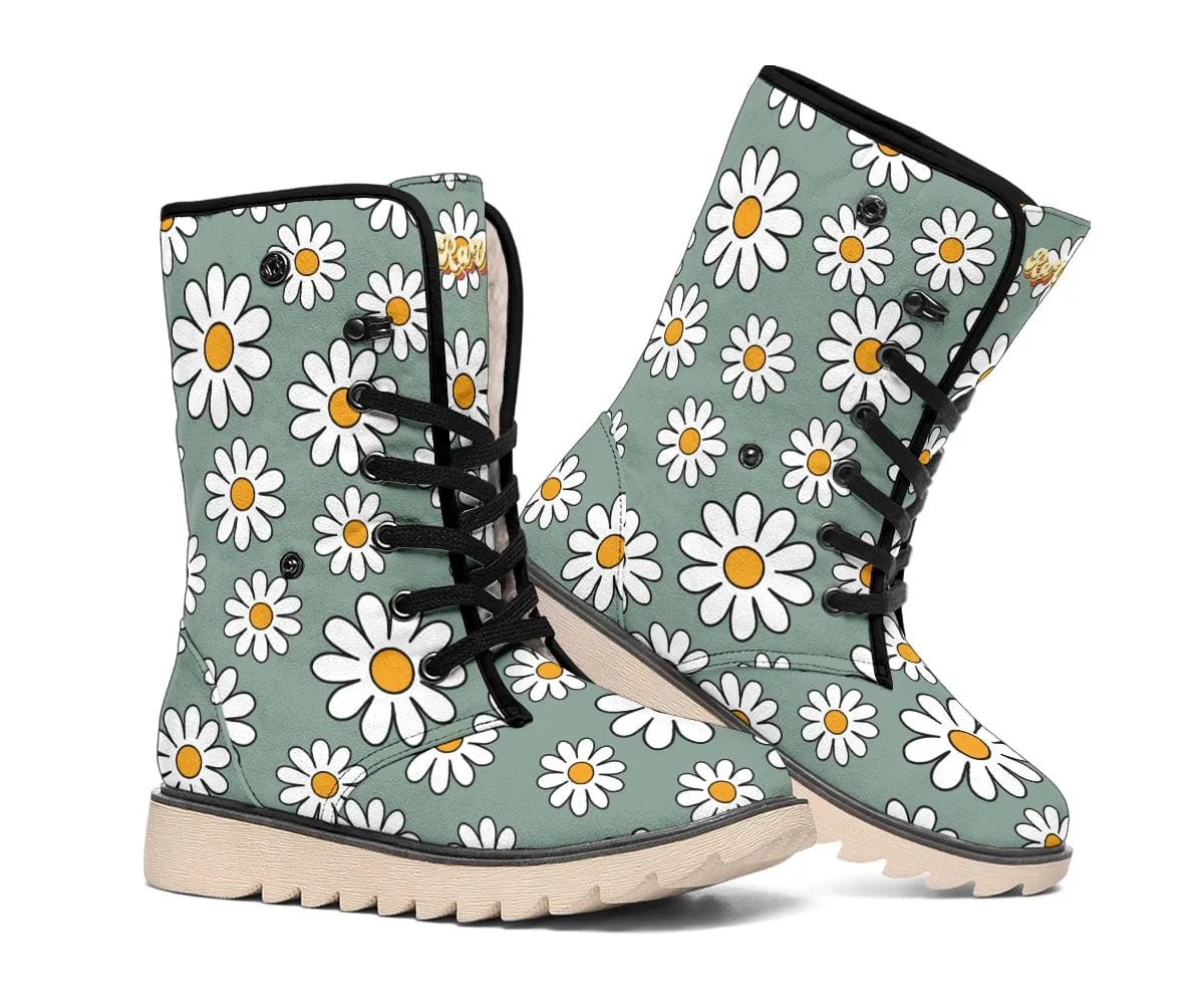 Retro Daisy Mod Suede Snow Boots