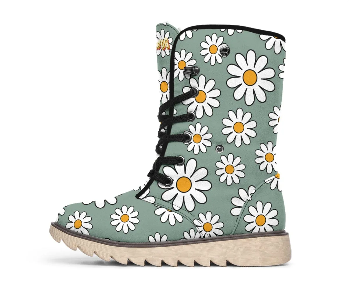 Retro Daisy Mod Suede Snow Boots