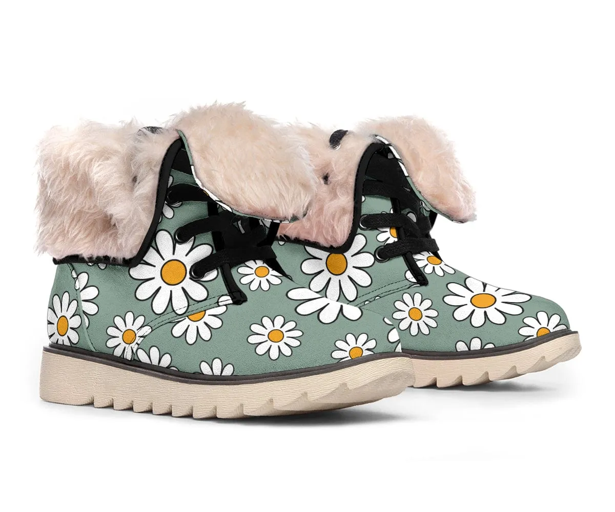Retro Daisy Mod Suede Snow Boots