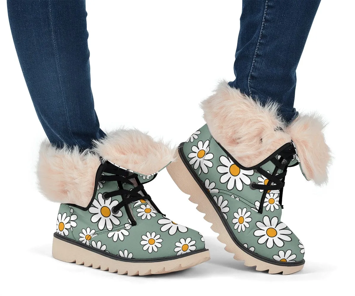Retro Daisy Mod Suede Snow Boots