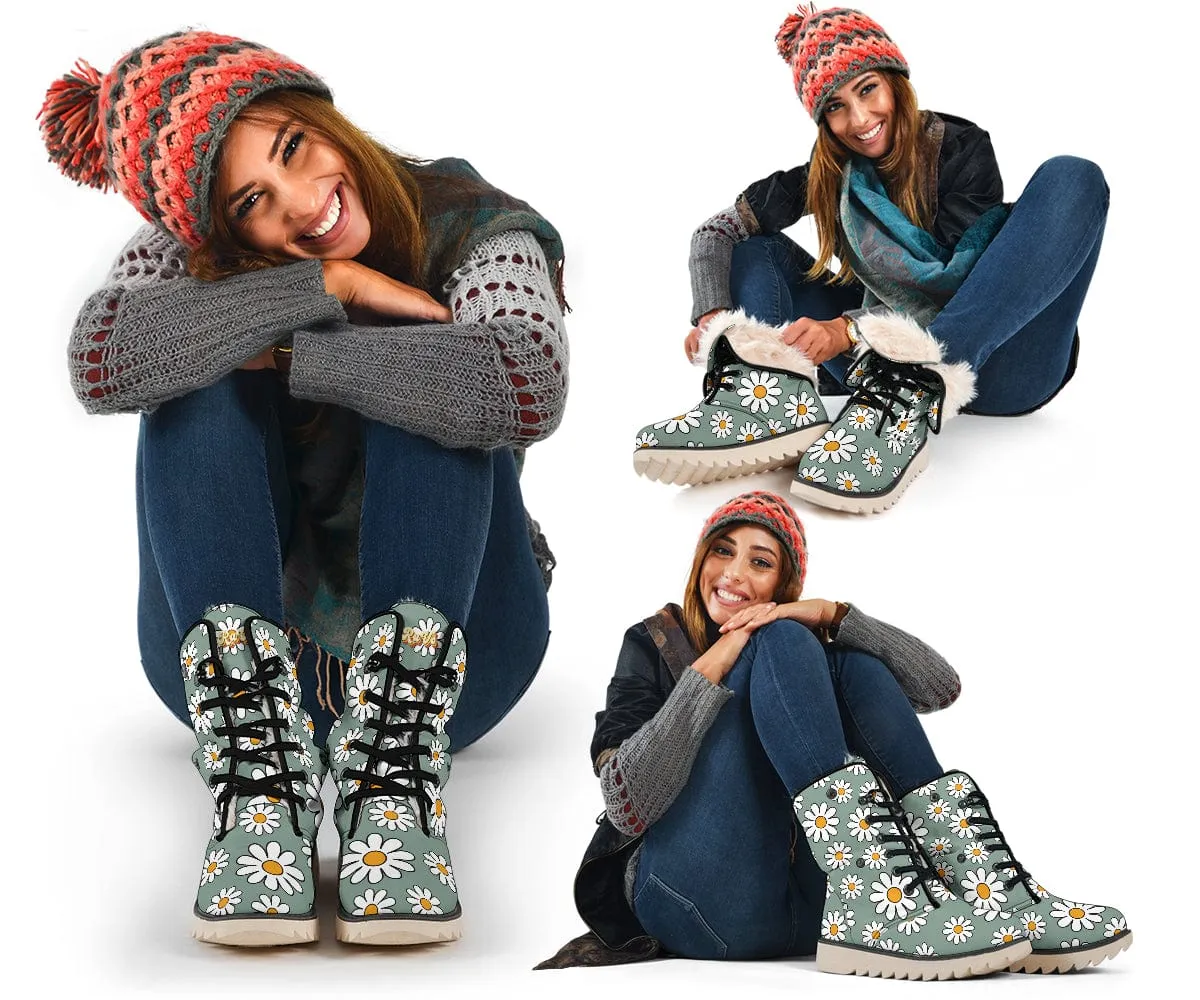 Retro Daisy Mod Suede Snow Boots