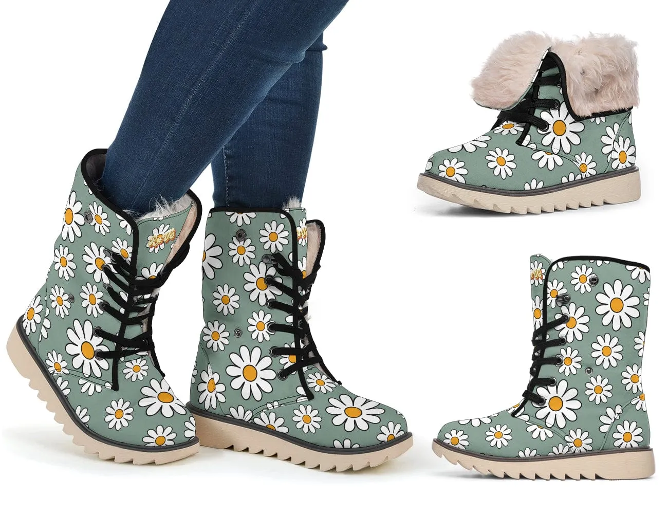 Retro Daisy Mod Suede Snow Boots
