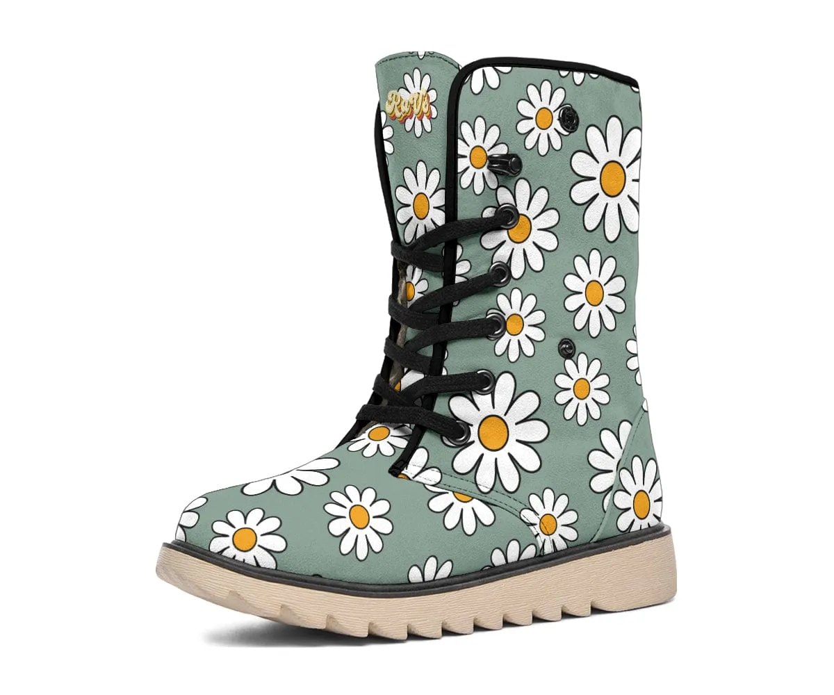 Retro Daisy Mod Suede Snow Boots