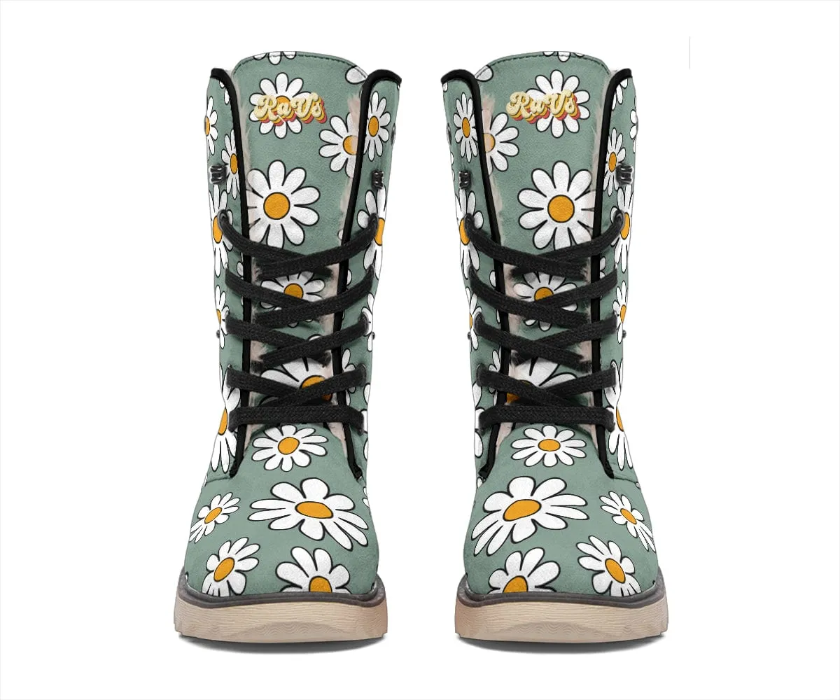 Retro Daisy Mod Suede Snow Boots
