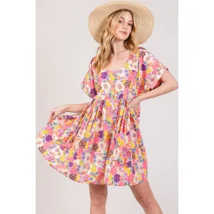 SAGE   FIG Floral Short Sleeve Babydoll Dress with Pockets
