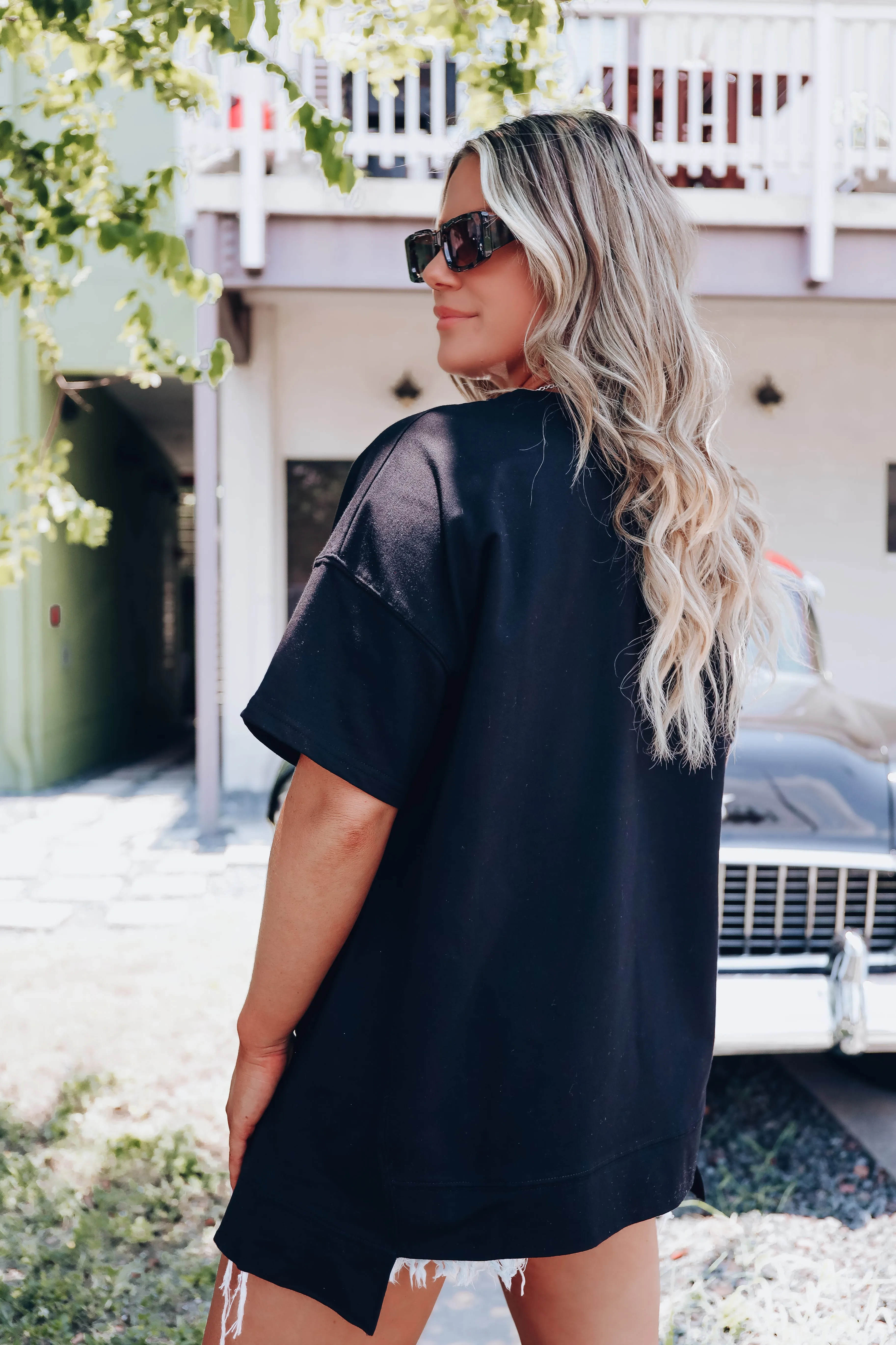 Shooting Star Fringe Oversized Tee - Black