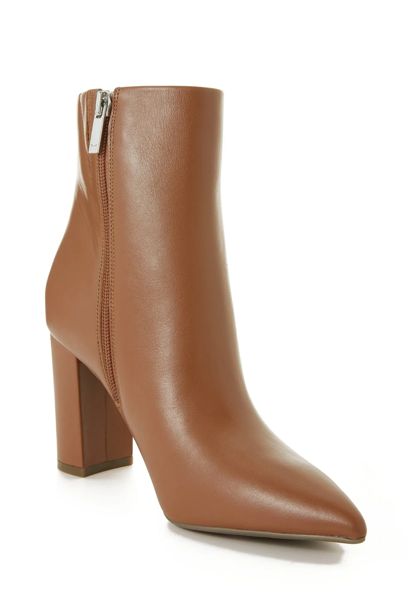 Short Side Zip Leather Bootie Cognac
