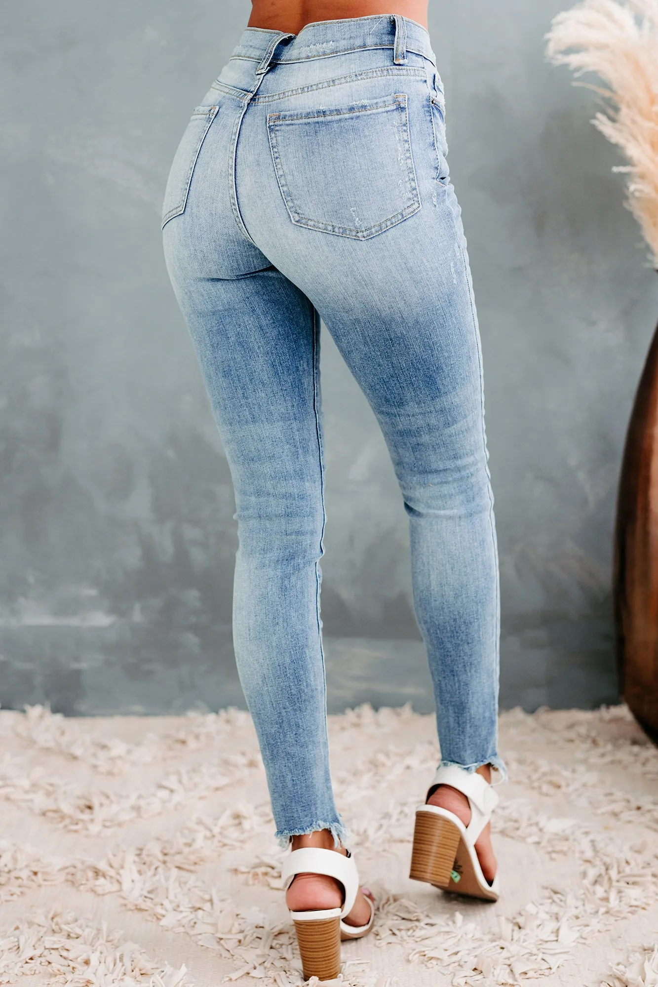 Similar Interests Sneak Peek Frayed Hem Skinny Jeans (Medium Light)