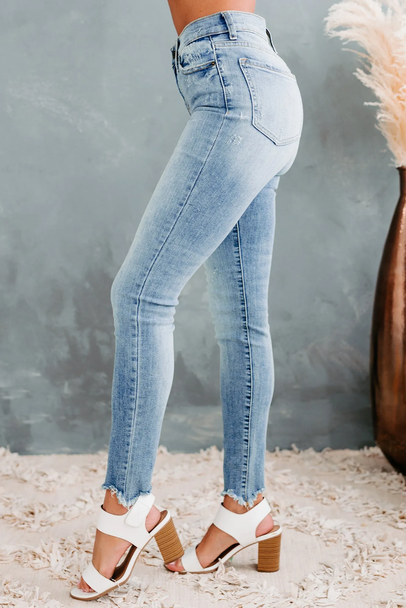Similar Interests Sneak Peek Frayed Hem Skinny Jeans (Medium Light)