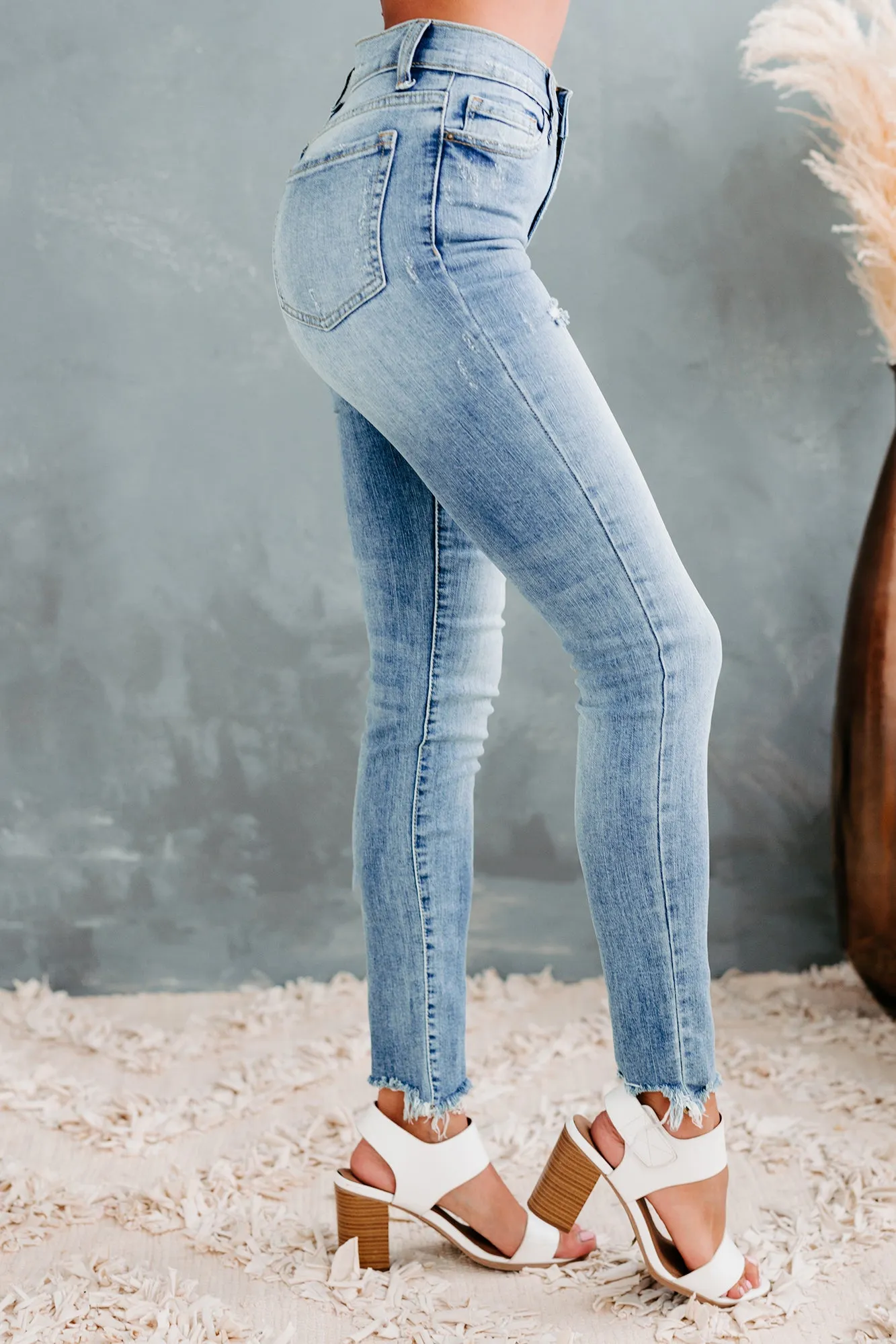 Similar Interests Sneak Peek Frayed Hem Skinny Jeans (Medium Light)