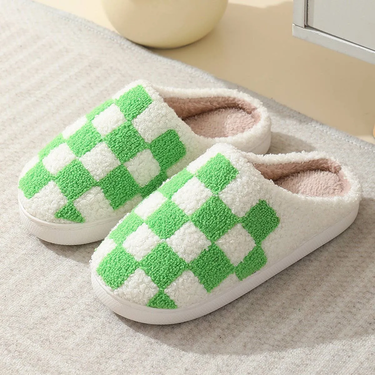 SIMPLE CHECKERED WARM COTTON SLIPPERS SCWC1
