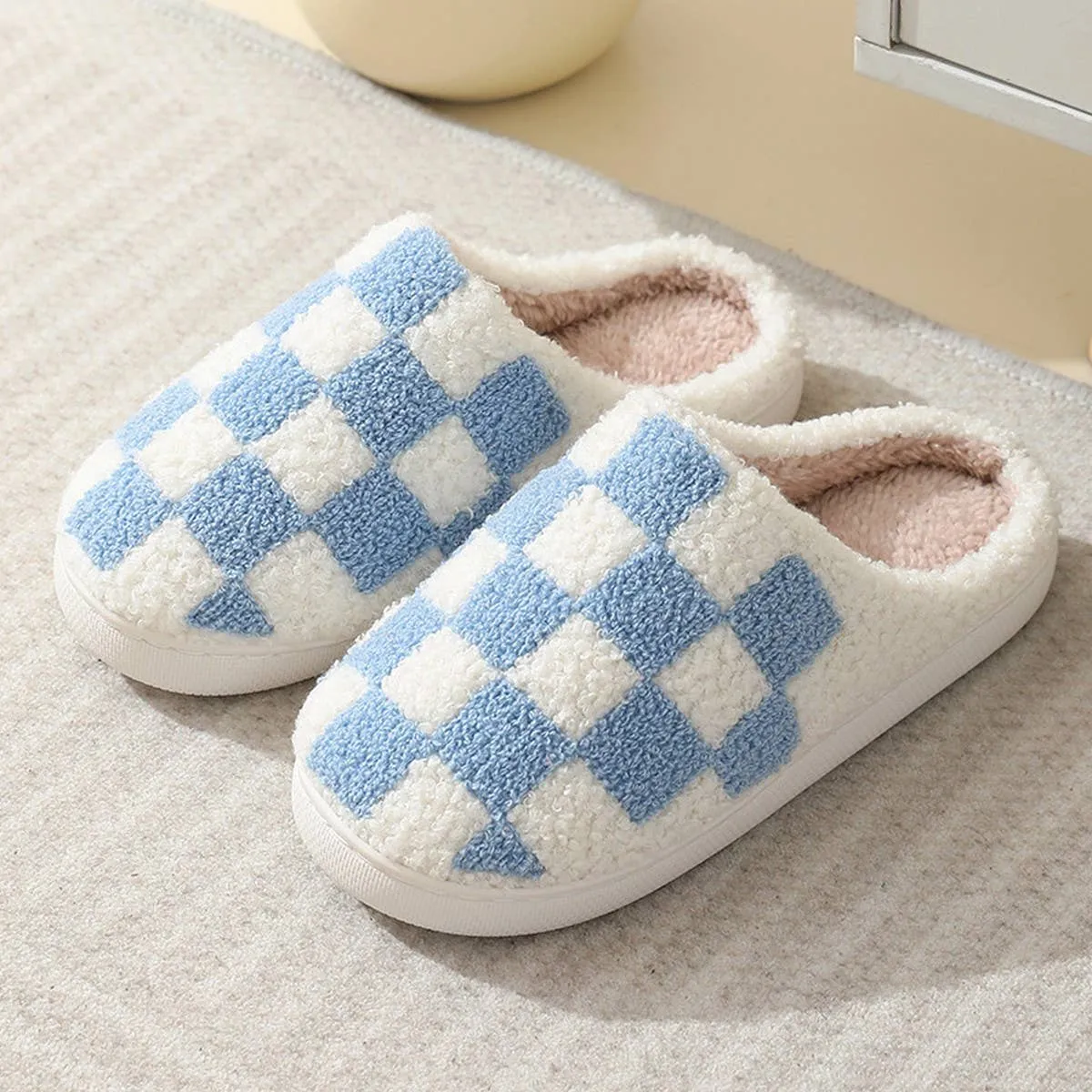 SIMPLE CHECKERED WARM COTTON SLIPPERS SCWC1
