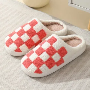 SIMPLE CHECKERED WARM COTTON SLIPPERS SCWC1
