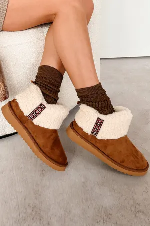 Snow Excited Sherpa Cuff Ankle Booties (Tan)