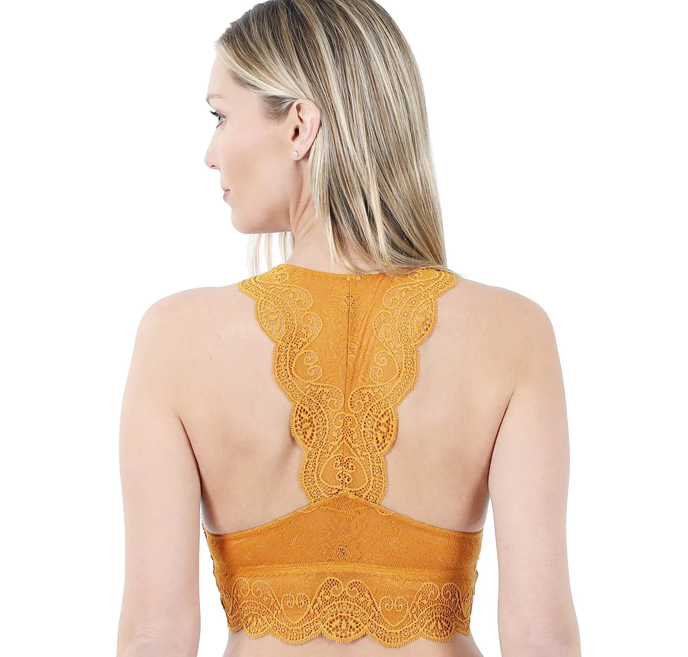 Stretch Lace Bralette - Hourglass Back - Light Mustard