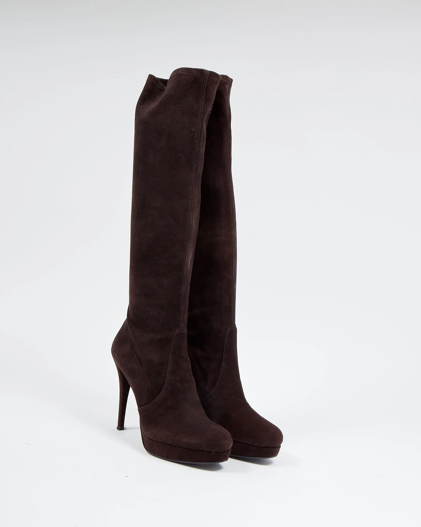 Stuart Weitzman Brown Suede Platform Knee Length Boots - 39.5