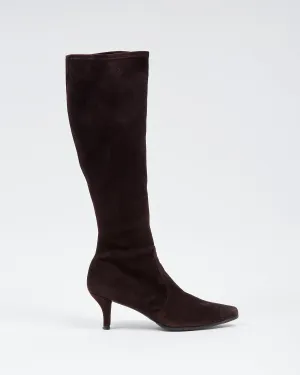 Stuart Weitzman Dark Brown Suede Kitten Heel Boots - 39