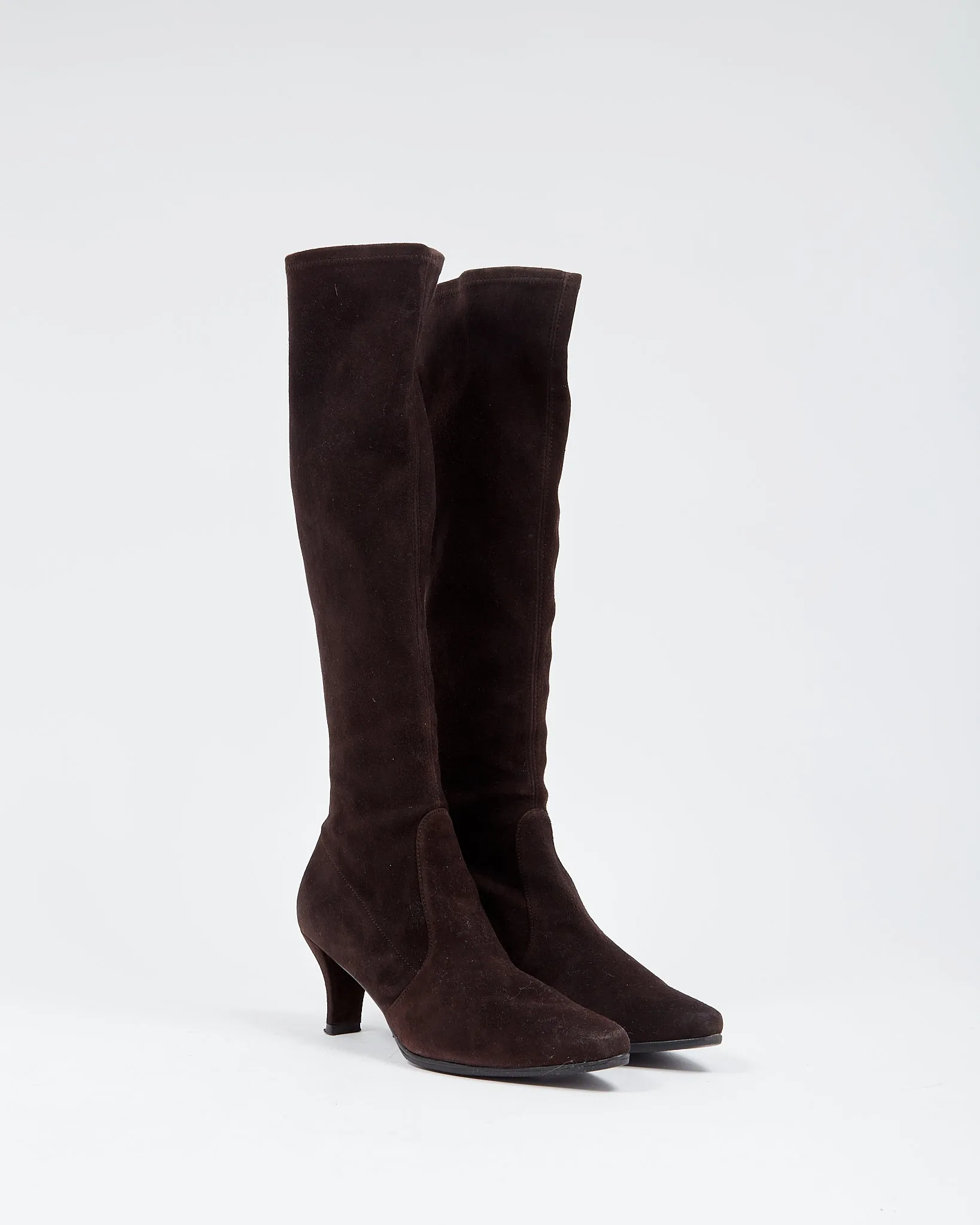 Stuart Weitzman Dark Brown Suede Kitten Heel Boots - 39