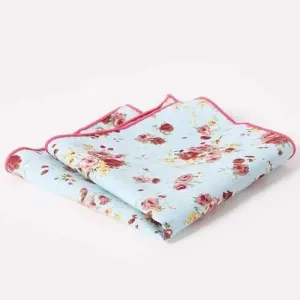 Stylish Sweet Rose Pattern Wedding or Party Business Suit Pocket Square For Men - Light Blue