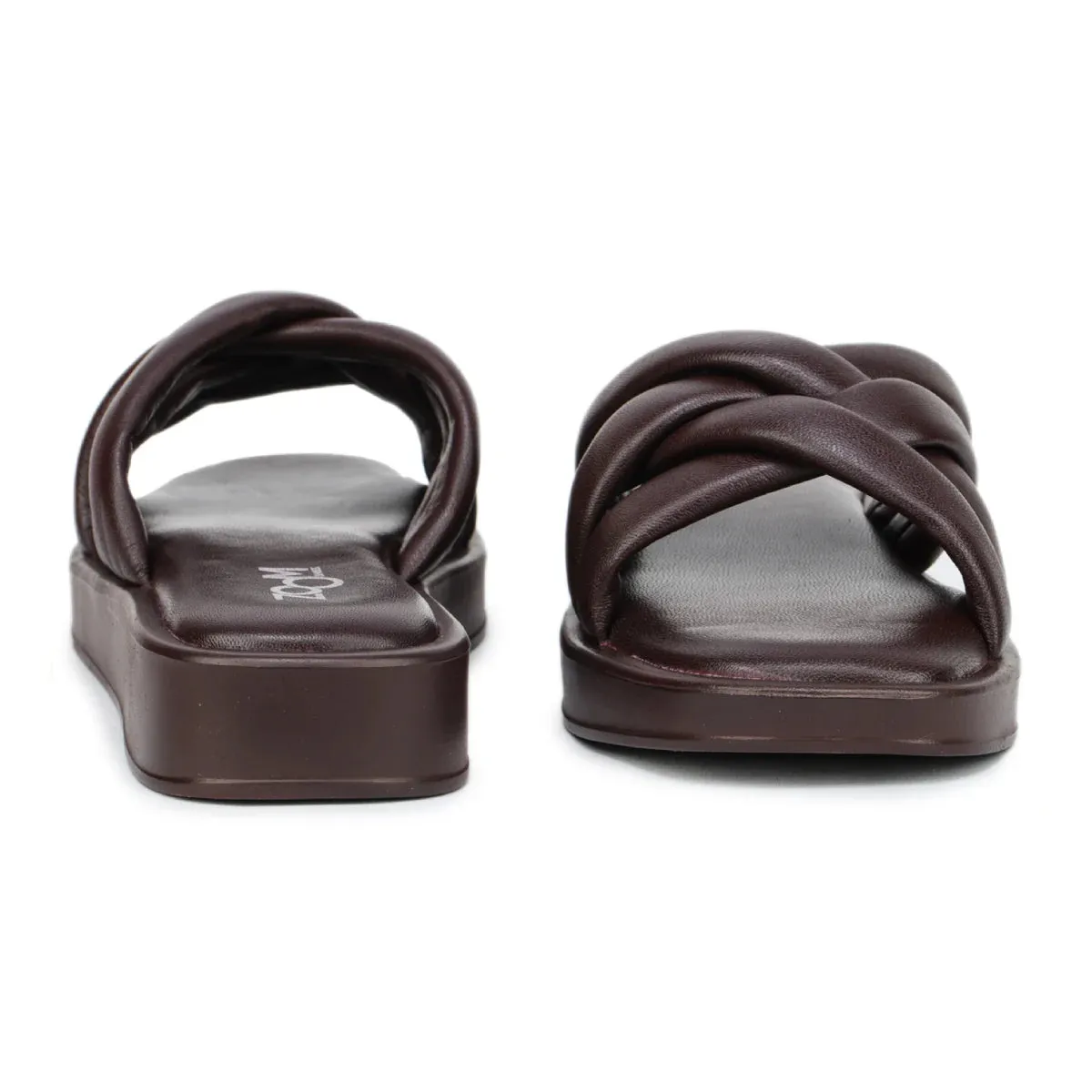 Stylish Women's Leather Slippers L 212 with Criss-Cross Design