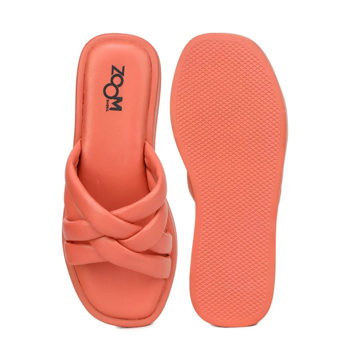 Stylish Women's Leather Slippers L 212 with Criss-Cross Design