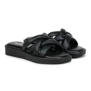 Stylish Women's Leather Slippers L 212 with Criss-Cross Design