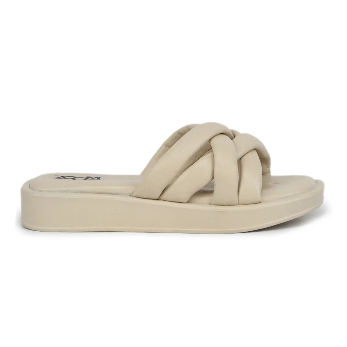 Stylish Women's Leather Slippers L 212 with Criss-Cross Design