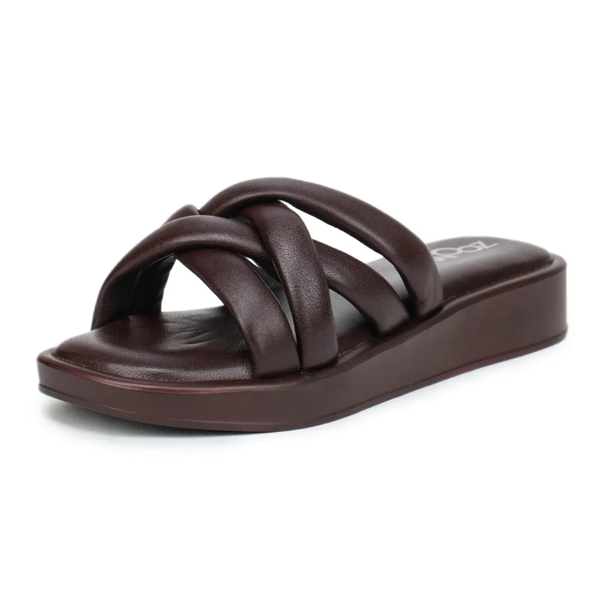 Stylish Women's Leather Slippers L 212 with Criss-Cross Design