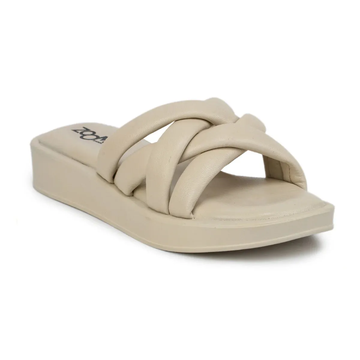 Stylish Women's Leather Slippers L 212 with Criss-Cross Design