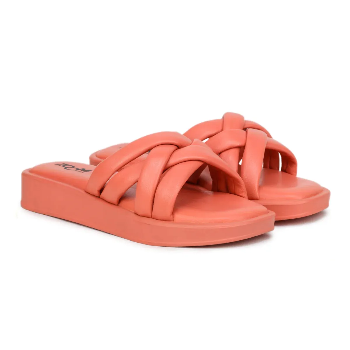 Stylish Women's Leather Slippers L 212 with Criss-Cross Design