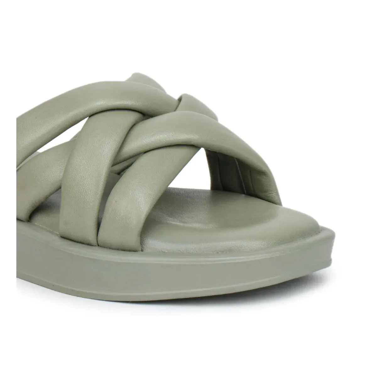 Stylish Women's Leather Slippers L 212 with Criss-Cross Design