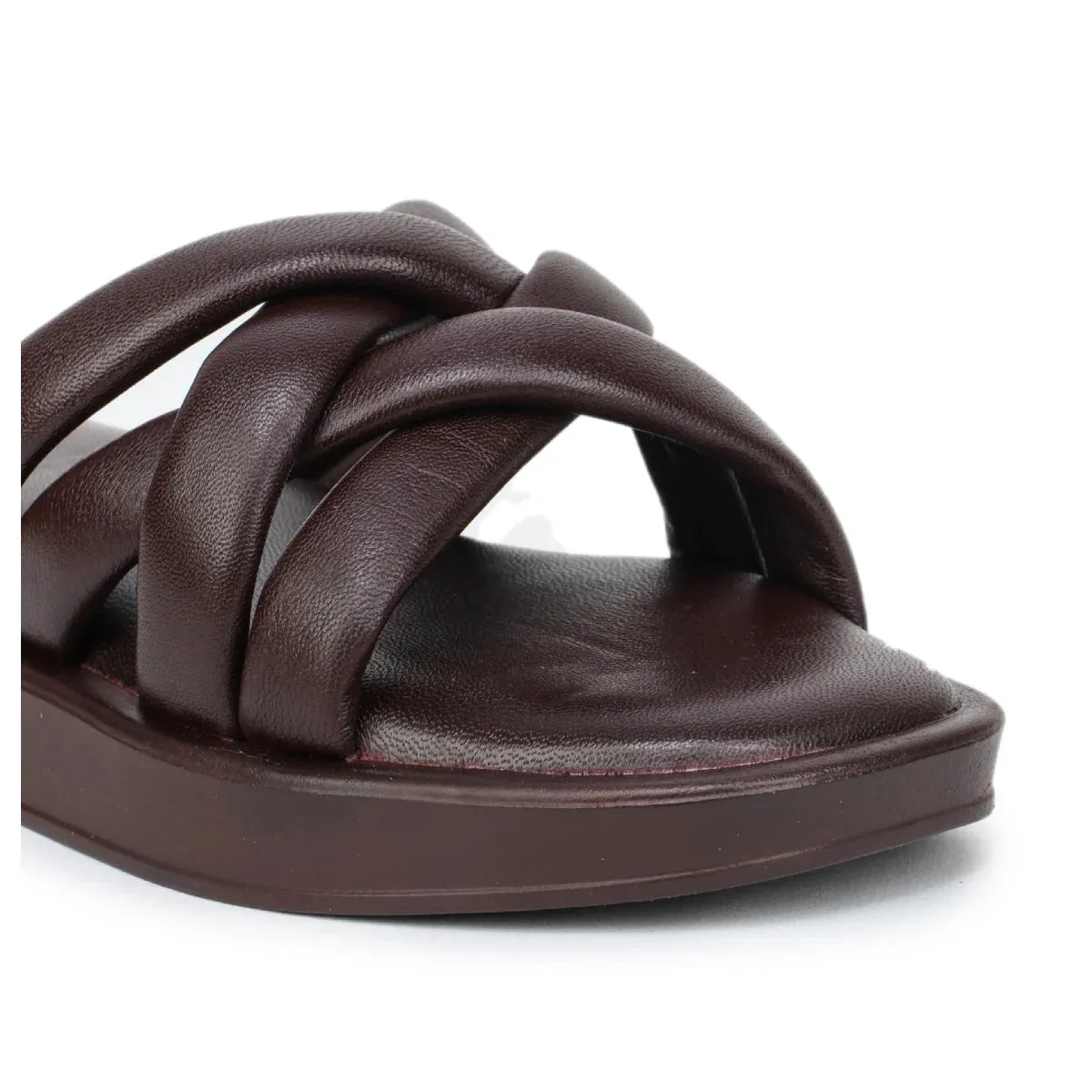Stylish Women's Leather Slippers L 212 with Criss-Cross Design
