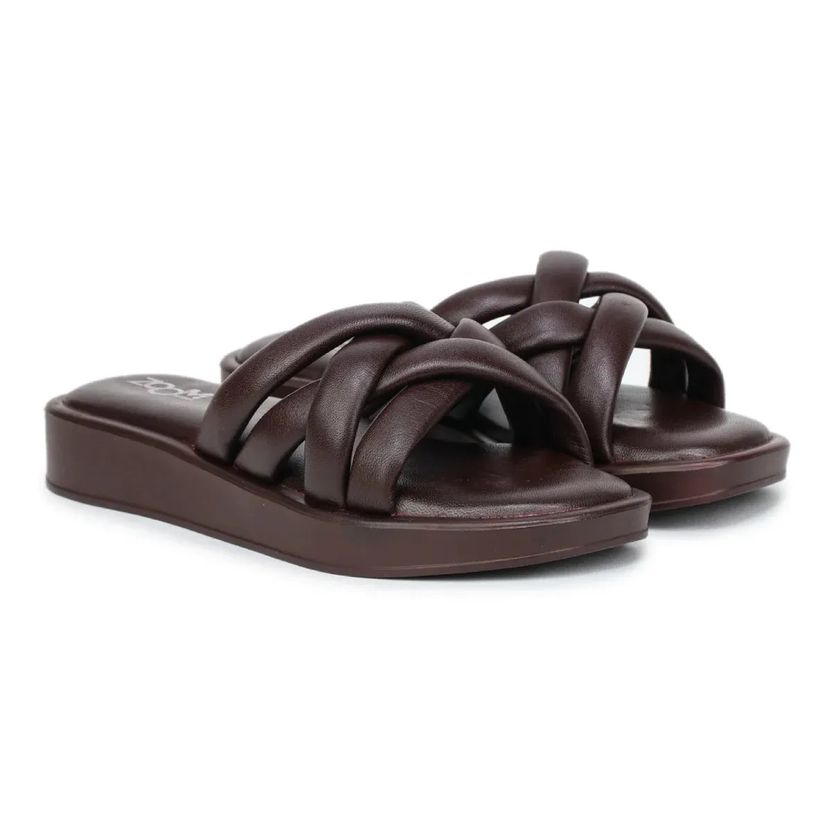 Stylish Women's Leather Slippers L 212 with Criss-Cross Design