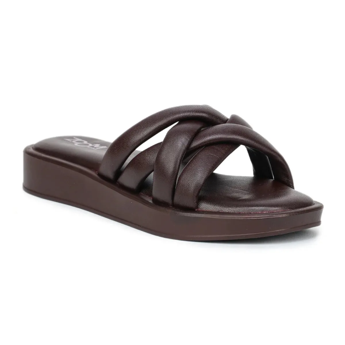 Stylish Women's Leather Slippers L 212 with Criss-Cross Design
