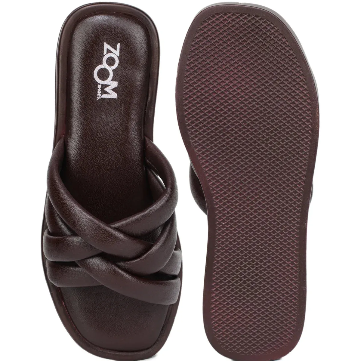 Stylish Women's Leather Slippers L 212 with Criss-Cross Design
